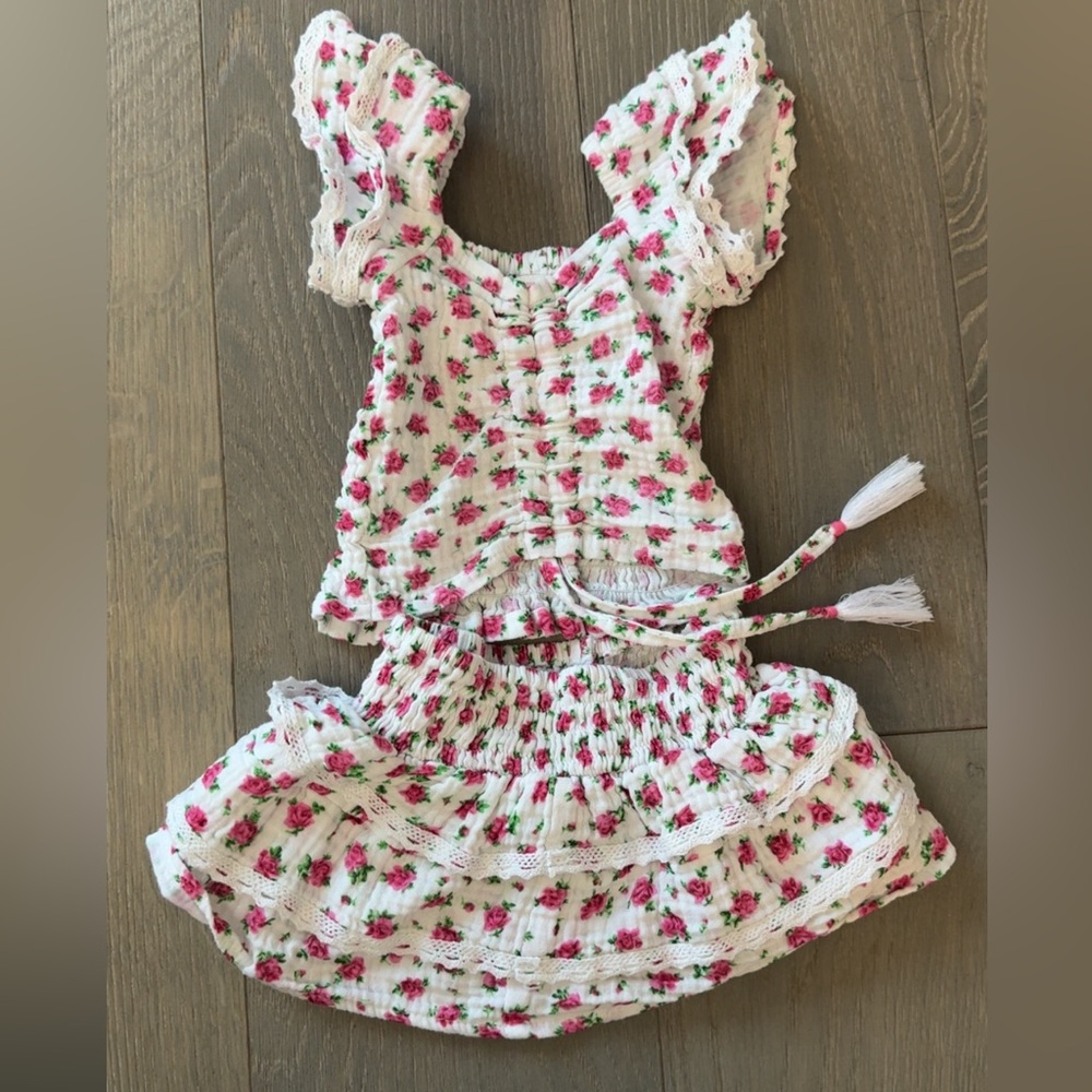 Floral Ruffled Top and Skirt Set